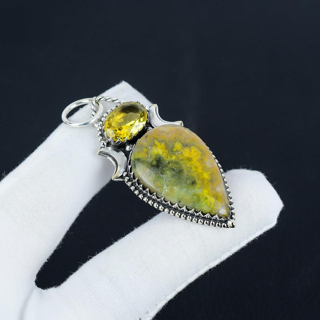 Natural Bumble Bee Jasper, Citrine Gemstone Silver Pendant In 925 Sterling Silver - Handmade Design, Everyday Wear Jewelry Engagement Gift