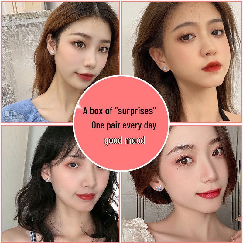 Pure Silver Stud Earrings Set - Light Luxury, High-End, Simple Design, Perfect Christmas Gift for Girls.