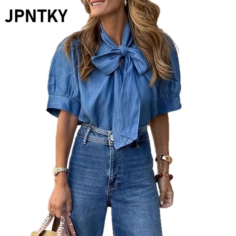 Женские модные повседневные блузки и рубашки с коротким рукавом JPNTKY