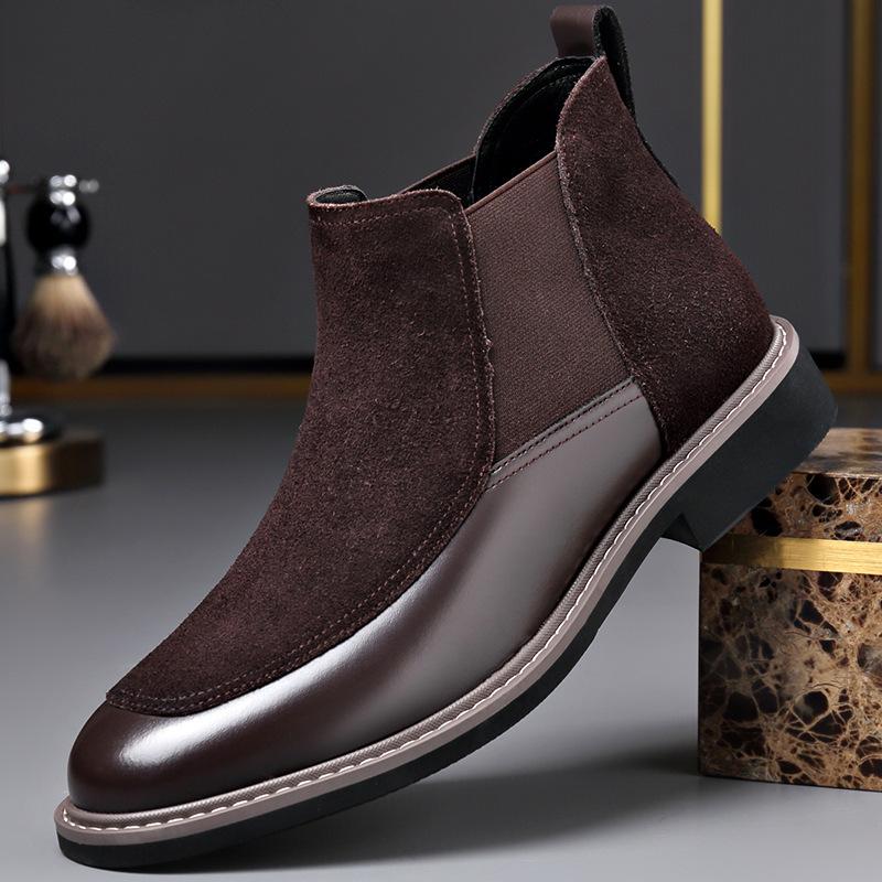 Модные мужские ботинки челси из коровьей замши осень-зима, модные повседневные кожаные туфли, мужские высокие дизайнерские ботильоны для мужчин