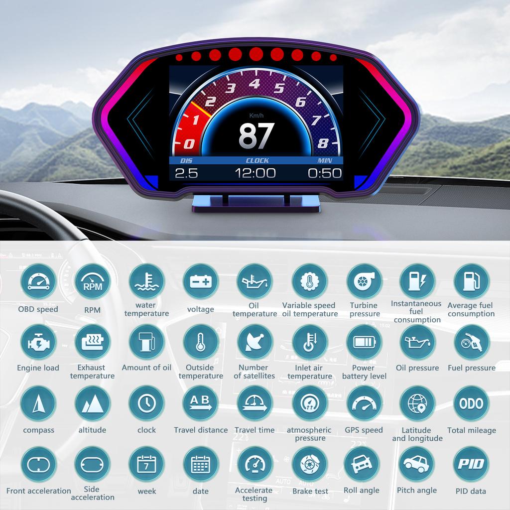 P3 Head Up Display OBD + GPS HUD 6 Inch Large Screen Display Digital Multifunction LCD Instrument Speedometer Slope Meter Gauger