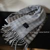 Women's Large Plaid Scarf - Blue & Brown, Double-Sided, 2024 Korean Winter Collection