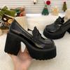 Fashion Pu Leather Women's Platform Loafers 2024 Gothic Black Chunky High Heels Pumps Woman Preppy Style Jk Uniform Shoes Mujer