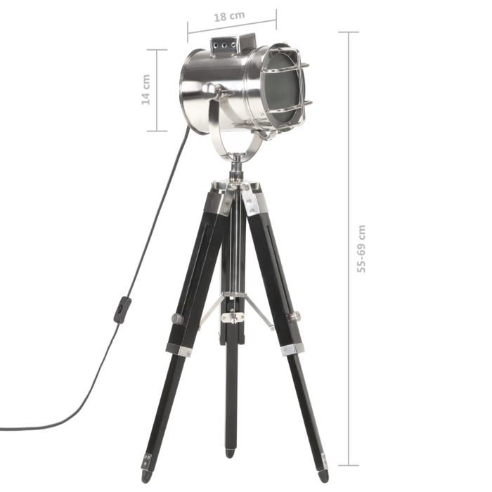 Lampadaire - vidaXL - Trépied - Bois de manguier massif - 69 cm - Noir et argenté