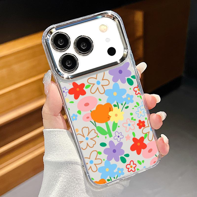 Розовый Мультяшный Цветочный Чехол Для iPhone 17 Pro Max iPhone 16 15 14 13 Pro Max 11 17e 16e Покрытие Рамка Камеры Прозрачная Мягкая Силиконовая Задняя Крышка