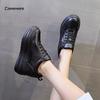 Platform Wedge Female Women 8CM Heels  Sneakers Chunky Spring Autumn Shoe Women’s Genuine Leather Casual Black Shoes