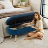 Multifunctional Bench, Soft Velvet, Metal Legs, Wood Frame, 20L Storage Space, 110x40x42cm, for Bedroom, Living Room, Shoe Bench, Hallway, Blue