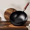 Traditional Wok Hammered Iron Pan with Non-Stick Coating Wooden Handle Frying Pan Japanese Cookware for Gas And Induction Stoves