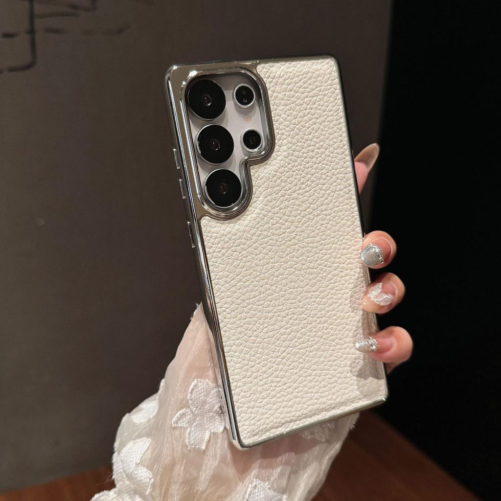 Large Hole Litchi Pattern for Samsung S25EDGE Mobile Phone Case Electroplating S24ultra Two-in-one Protective Cover