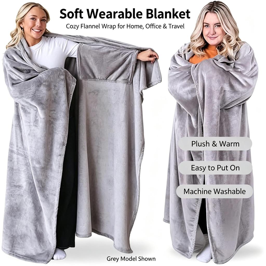 Wearable Sleeved TV Throw Blanket, Soft Sherpa Fleece Blanket for Home Sofa Bedroom, One Size