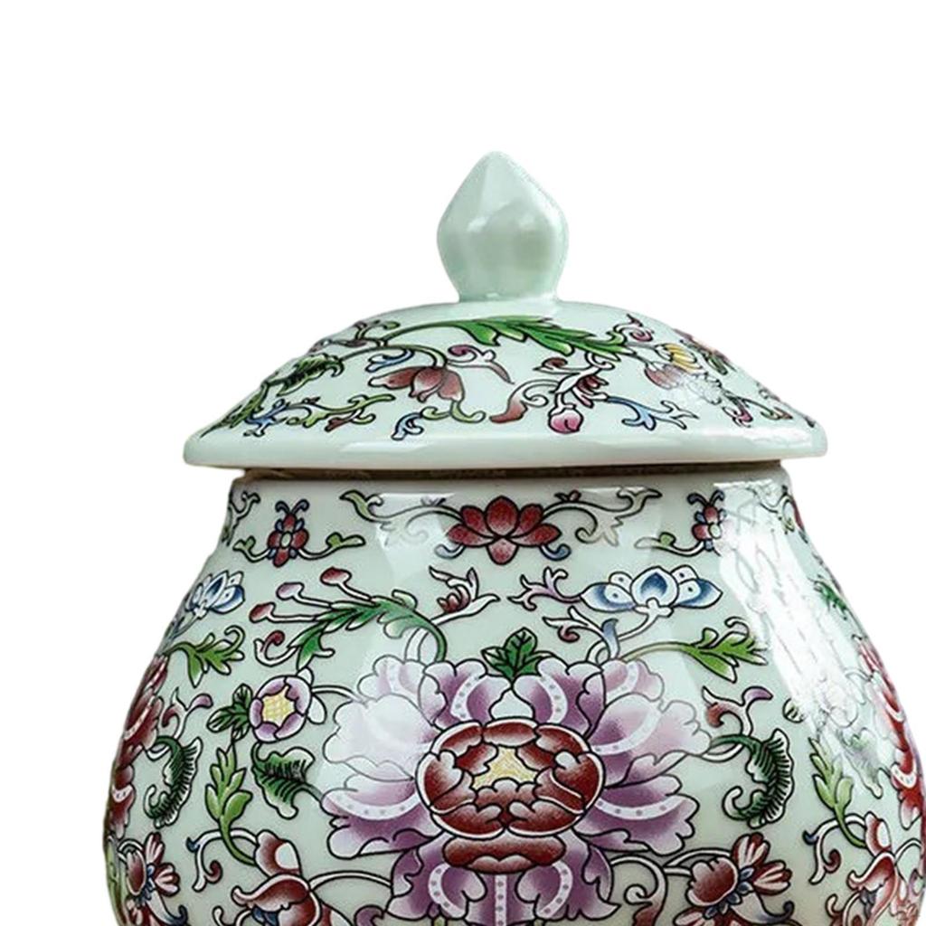 Ceramic Ginger Jar with Lid, Chinese Temple Jar, Decorative Vase for Home Decor, Storage