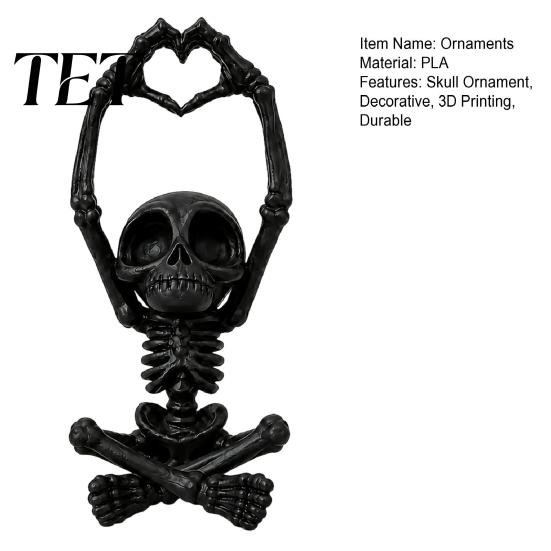 Desktop Figurine for Halloween Heart-Matching Skull Ornament, 3D Printed Skeleton Statue, Gothic Artistic Sculpture Compact Size Home Bookshelf
