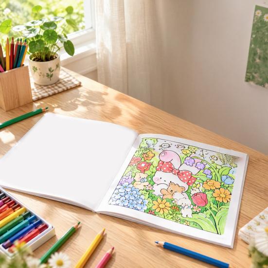 Relaxing Pastime Activities Cozy Nature Coloring Book, Floral And Animal Patterns, Cotton Portable Pages Pulp Paper DIY Painting Book for Adults Kids