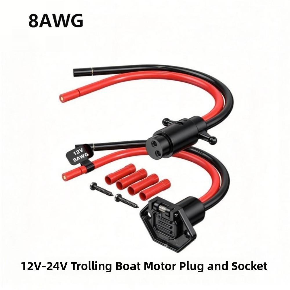 8AWG/10AWG 2-Wire Drag Motor Socket 12V-24V Marine Trolling Motor for Boat Trolling Motor