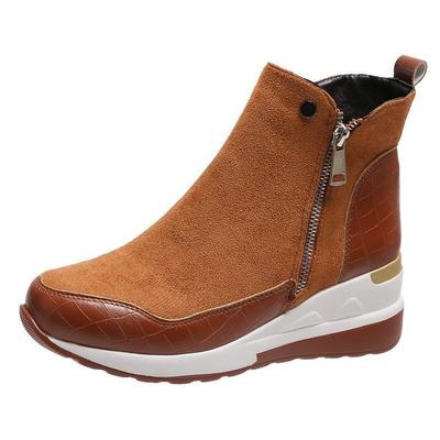 Мода Новая мода зимние женские теплые ботинки толстая подошва сноубутсы высокий каблук танкетка большой размер 35-43