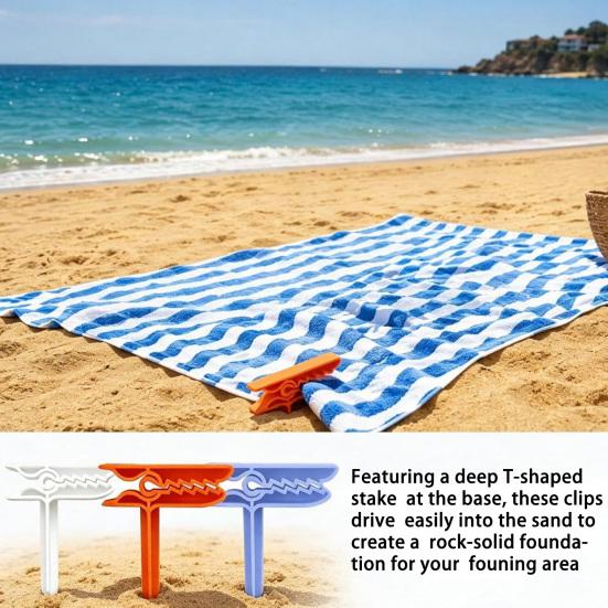 4Pcs Beach Towel Fixing Clip Stake, Windproof Outdoor Picnic Blanket Sand Spikes, Portable Blanket Holder Picnic Mat Clamps