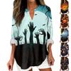Women's Fashion Casual Halloween Print Drop Shoulder Long Sleeve V-Neck Ladies Tops
