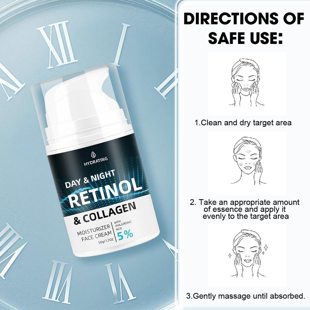 Day & Night Moisturizing Cream 50g – Retinol Anti-Aging Cream with Collagen for Firm & Hydrated Skin