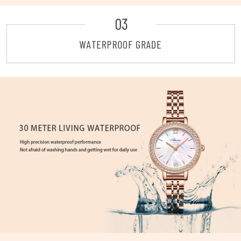 ABORNI женские часы нишевые легкие роскошные кварцевые часы водонепроницаемые маленькие золотисто-зеленые часы с инкрустацией бриллиантами