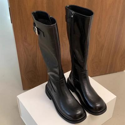 Современные ботинки до середины голени на квадратном каблуке, зимняя женская обувь с круглым носком, распродажа 2024 года, лаконичные женские ботинки на низком каблуке с пряжкой на ремне