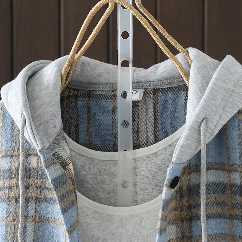 DIMANAF 2025 Новые осенне-зимние женские пальто и куртки больших размеров с капюшоном, хлопковые, теплые, с длинным рукавом, свободные, повседневные, верхняя одежда, винтажная женская клетка