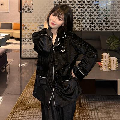 Осенние новые женские комплекты кардиган с лацканами наряды для женщин комплект из 2 предметов черная женская пижама