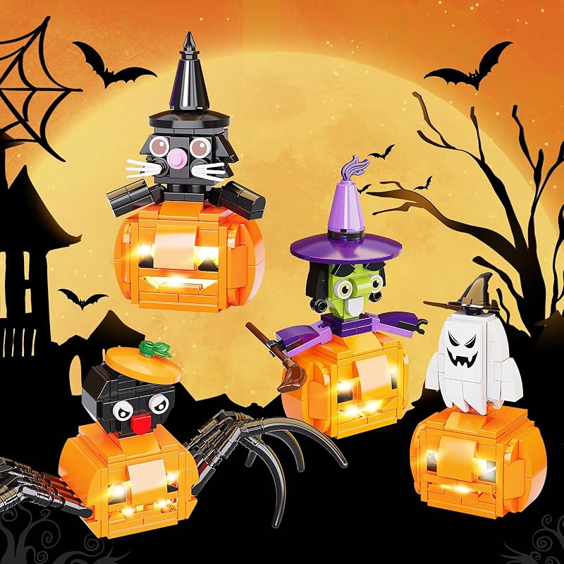Halloween Pumpkin Building Blocks Ghost Witch Cat Spider Halloween Block Toys Halloween Present Girl Boy Children for Children for Adults Educational