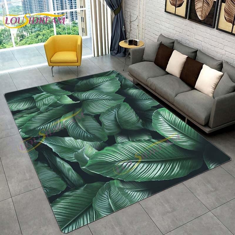 Ковер с тропическими листьями монстеры, современный ковер в стиле INS для гостиной, спальни, зеленый ковер с банановыми листьями, ковры с тропическими пальмовыми листьями