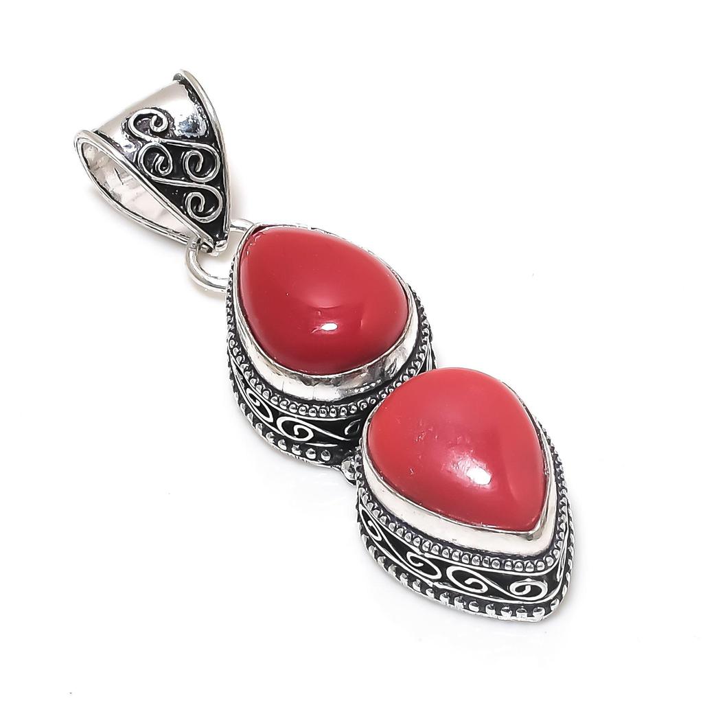 Серебряный кулон с натуральным красным кораллом из стерлингового серебра 925 пробы - дизайн груши ручной работы, повседневная одежда, подарок на день рождения