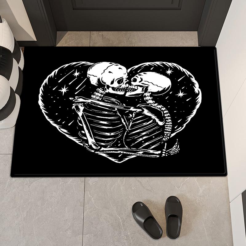 Коврик для пола с принтом готического черепа, коврик для ванной комнаты, тёмный коврик для двери из губки, впитывающий воду декоративный коврик для кухни, коврик для ванной