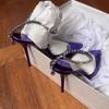 Fashion New Sexy Purple Charm High Heels Women's Stiletto Pointed Toe One Line Chain Rhinestone Hot Girl Baotou Sandals