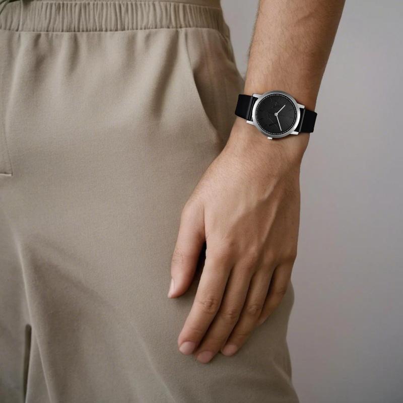 Armani Exchange AE ARMANI Наручные часы Кварцевый механизм Кожаный ремешок 40 мм Черный циферблат Мужские часы AX7168SET
