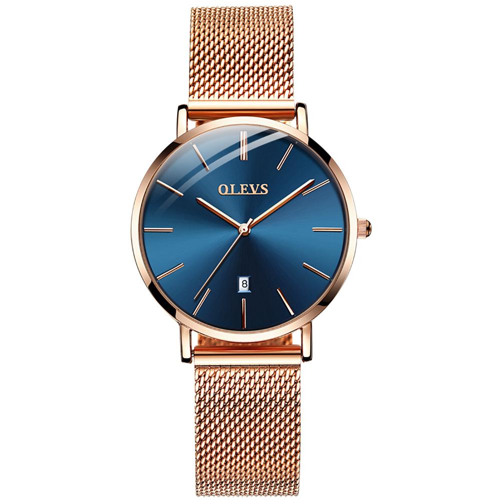 OLEVS Women Watches Fashion Ultra-Thin Rose Gold Mesh Belt Date Watch Fashion Ladies Clock 3ATM Waterproof Reloj Mujer New