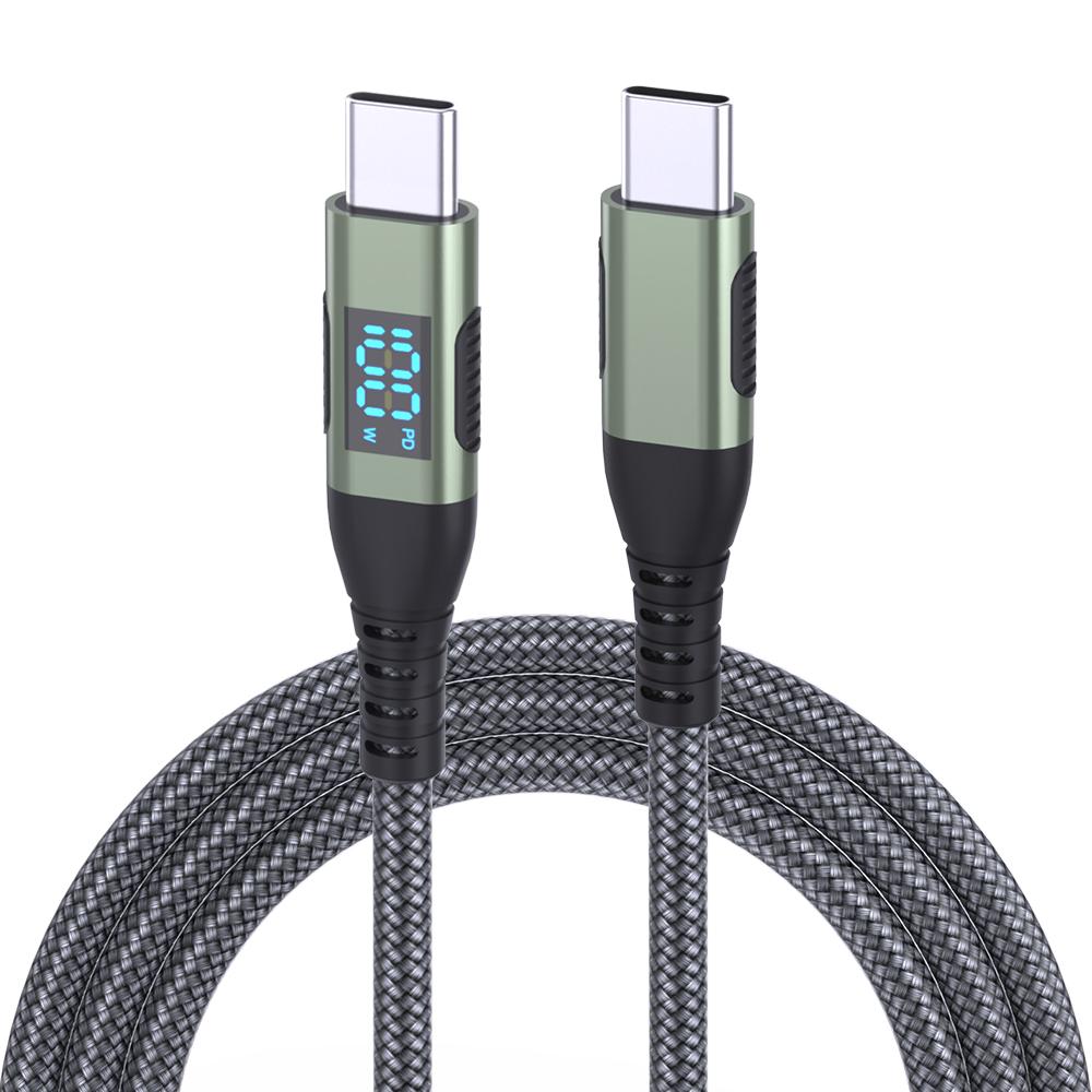1m USB-C to USB-C Cable 100W 5A/20V Nylon Braided Phone Tablet Fast Charging Digital Display Cord
