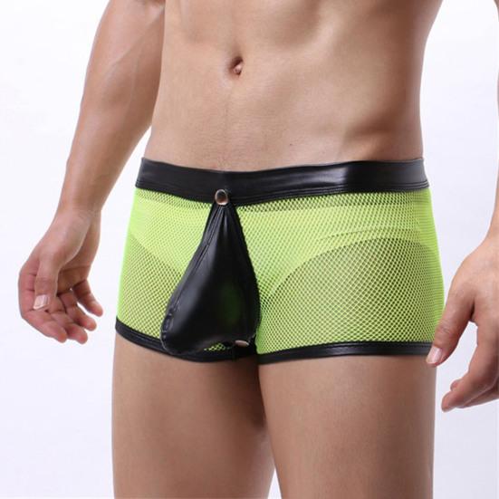 Men Thongs Hollow Out Mesh Sexy Opening U Convex Super Breathable Men Boxers