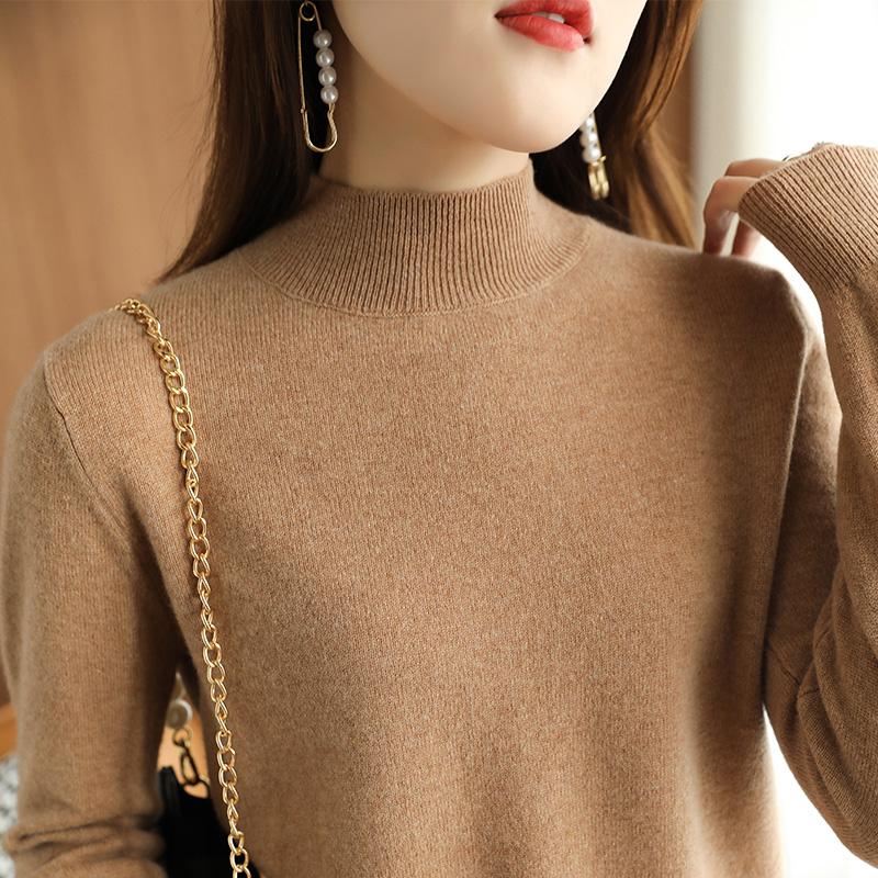 Элегантный темпераментный женский свитер с полувысоким воротником, тонкий с длинным рукавом, черный, для весны, осени и зимы, вязаная базовая рубашка для леди