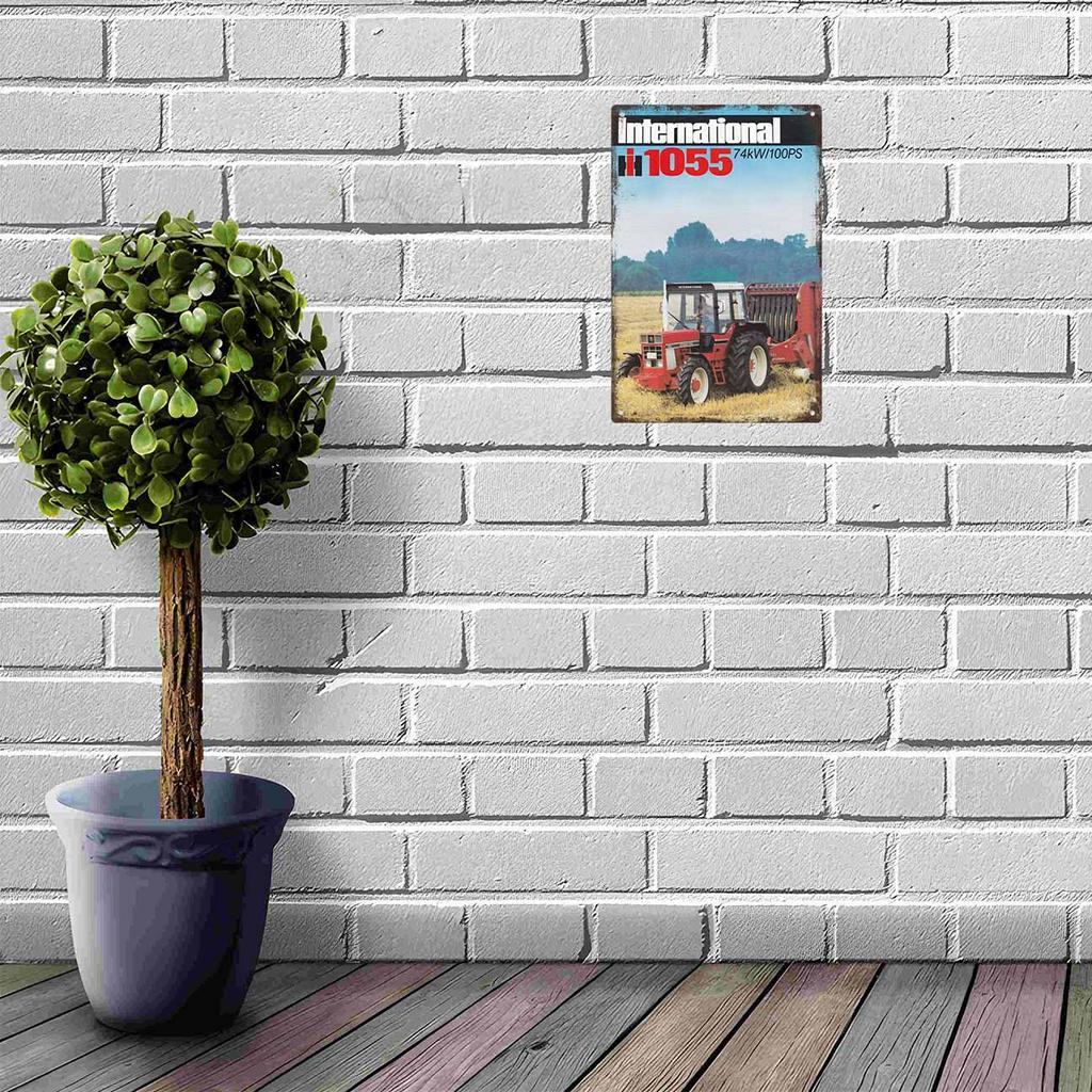 Detailed Illustration of a Vintage Red Plow Tractor Vintage Metal Wall Sign Decor Poster Frames Garage Living Room