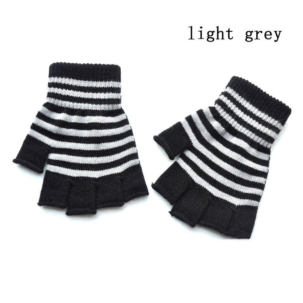 Student Comfortable Warm Winter Fingerless Striped Knit Mittens Thicken Knitted Gloves