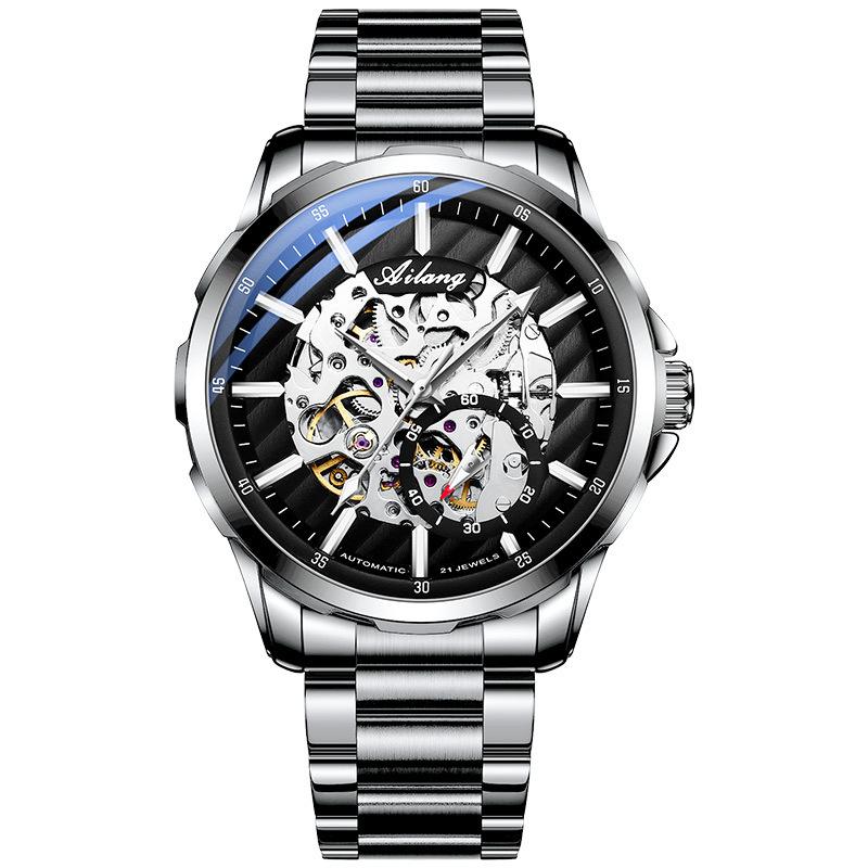 AILANG Luxury Blue Needle Automatic Man Watch Leather Strap Casual Sport Skeleton Mechanical Men Watches Reloj Hombre