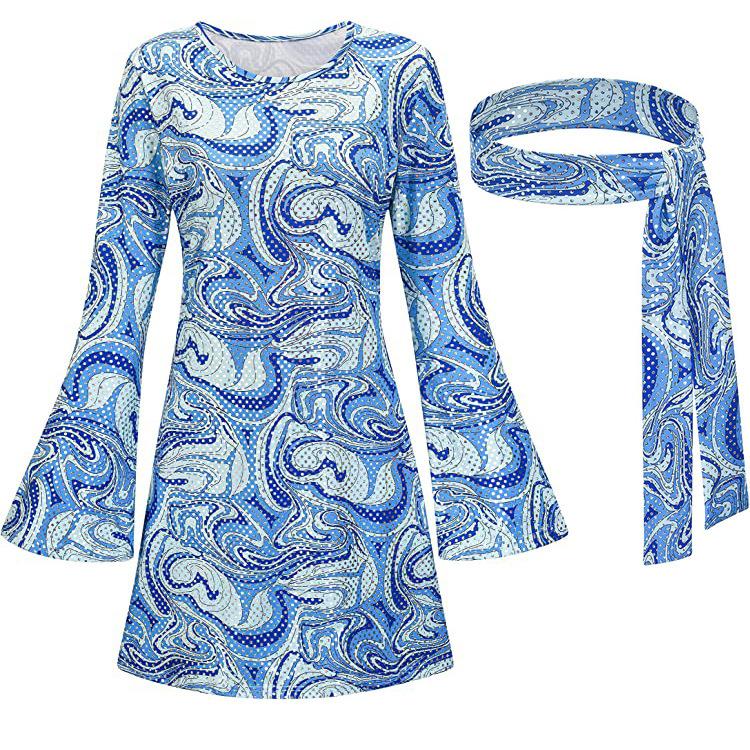 Хэллоуинский костюм хиппи 70-х в стиле диско, платье гого, бандана, модное удобное платье с длинным рукавом, простое свежее однотонное платье