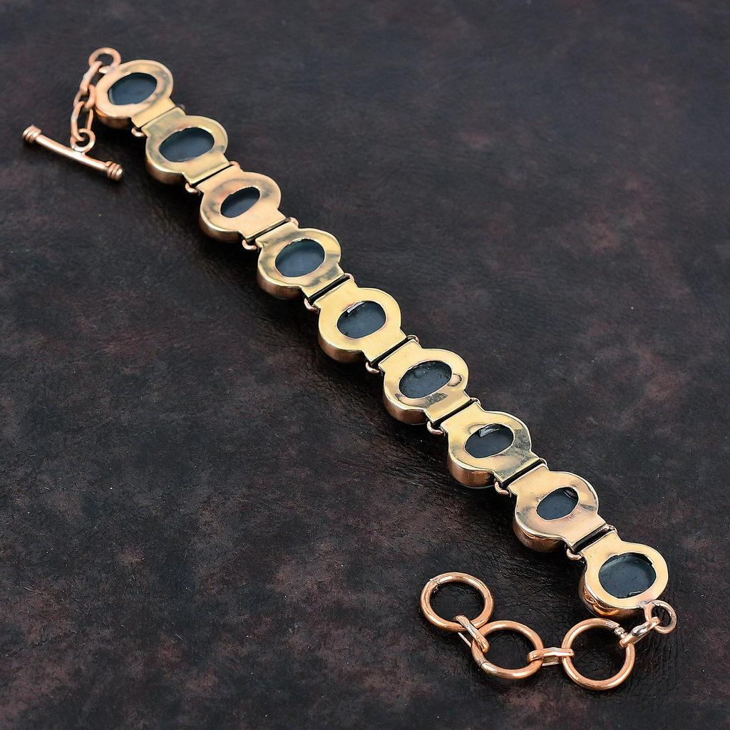 Аквамариновый браслет Медный браслет Регулируемый браслет-цепочка Браслет ручной работы Драгоценный камень Медные украшения Изящный браслет Подарки на годовщину