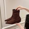2025 новый темпераментный нишевый замшевый острый носок внутренняя молния сзади тонкие ботильоны женские осенне-зимние легкие роскошные ковбойские ботинки