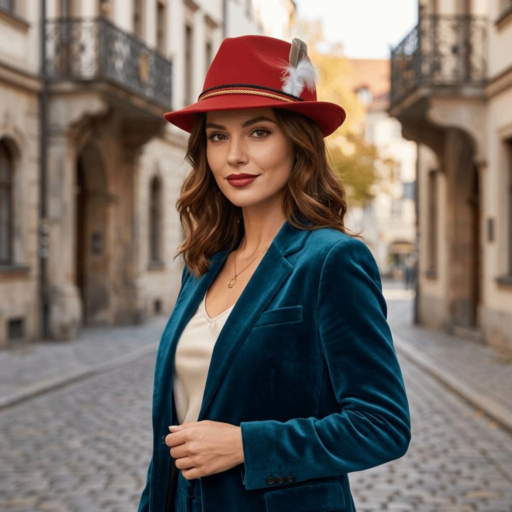 Decorative Side Cord Bavarian Feather Hat Structured Brim Jazz Cap Oktoberfest Hat Men Women