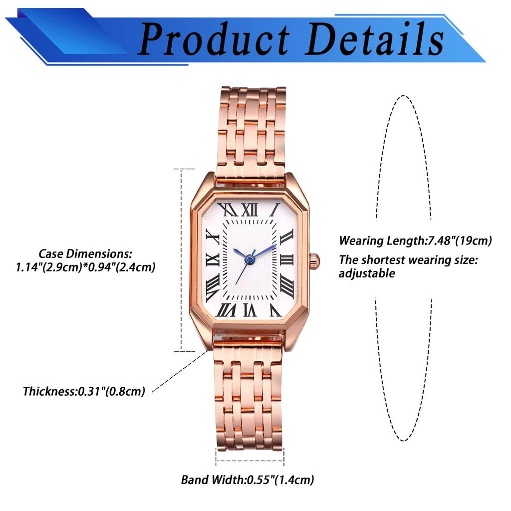 Square Roman Analog Stainless Steel Quartz For Commuting To Work or Fashion Rose Gold Gift for Girlfriend Women's Watch Simple, Stylish, Cute,