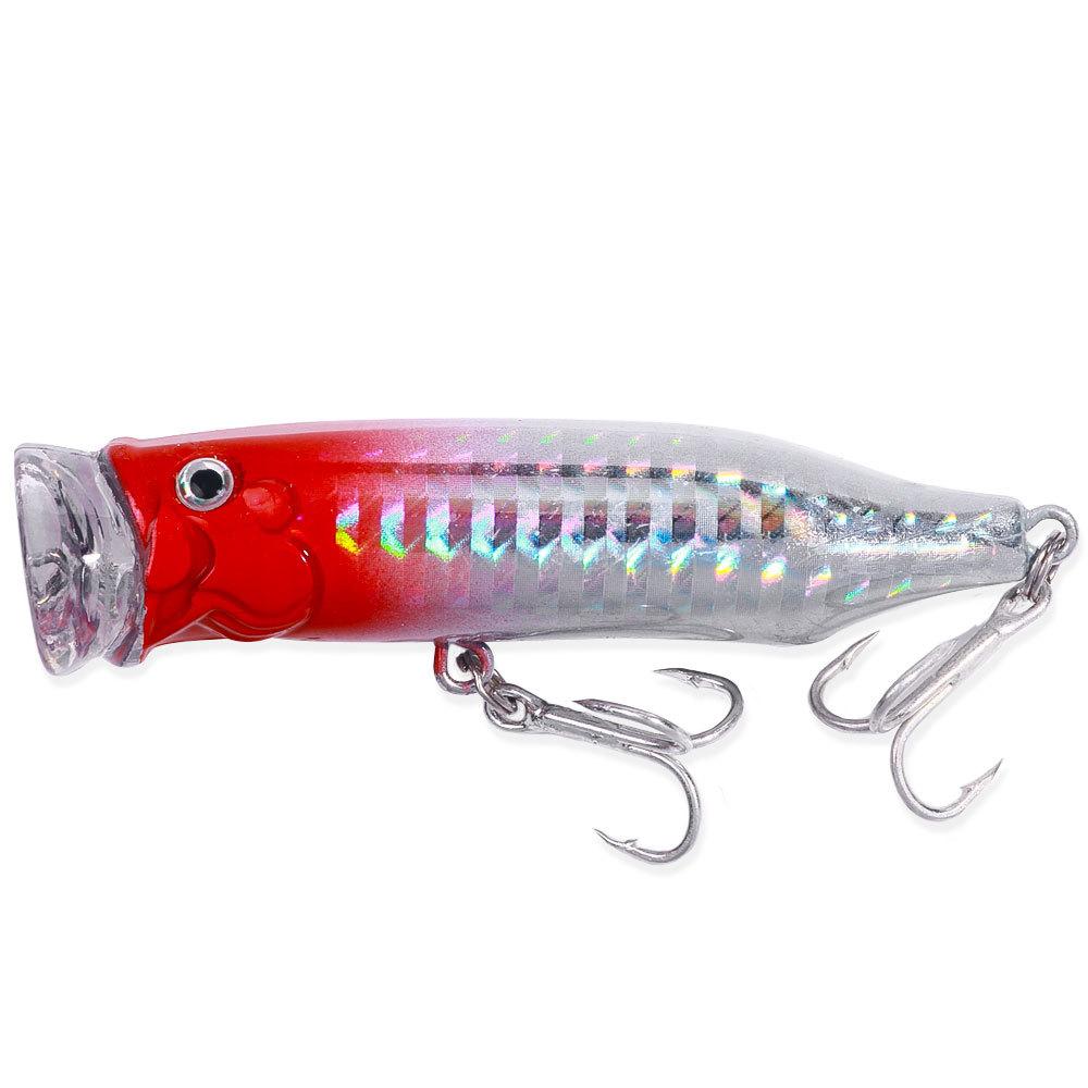 1pc Popper Fishing Lure 7.2cm/9.4g Hard Bait Artificial Topwater Bass Trout Pike Wobbler Fishing Tackle With 2 Treble Hooks
