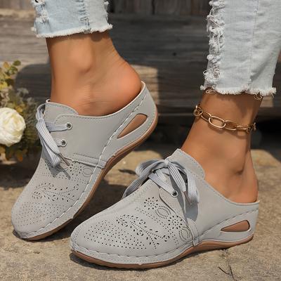 Стильные женские однотонные босоножки на танкетке - удобные туфли на платформе без застежек с верхом из искусственной кожи и резиновой подошвой