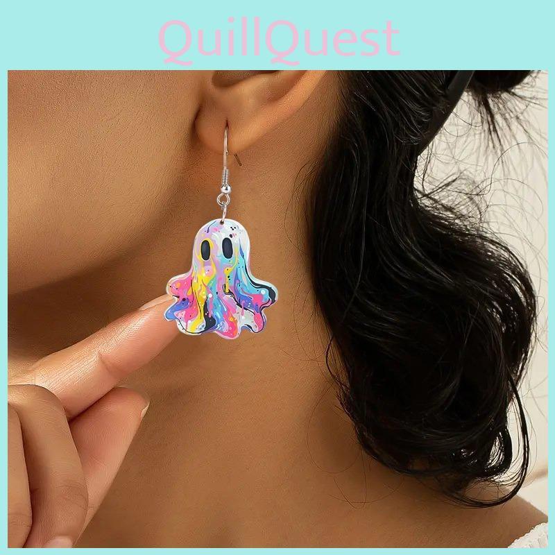 Adorable Colorful Ghost Earrings Made Of Acrylic Fun Cartoon Style Halloween Accessories