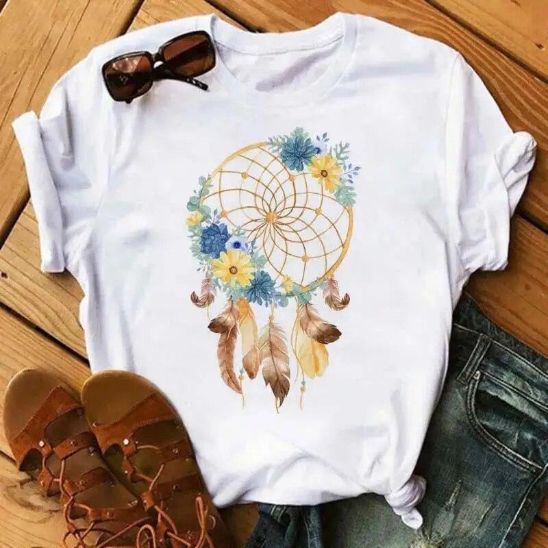 Fashion Dream Catcher T Shirt Women Unisex Harajuku Graphic Print T Shirt Fashion Crew Neck Short Sleeve Plus Size T Shirt Unisex