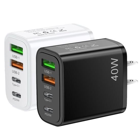 Зарядное устройство для телефона 40 Вт, 2 USB, 2 PD, быстрая зарядка, высокая мощность, универсальная вилка США, дорожный адаптер-зарядное устройство для iPhone, для Samsung, для Huawei, для Xiaomi
