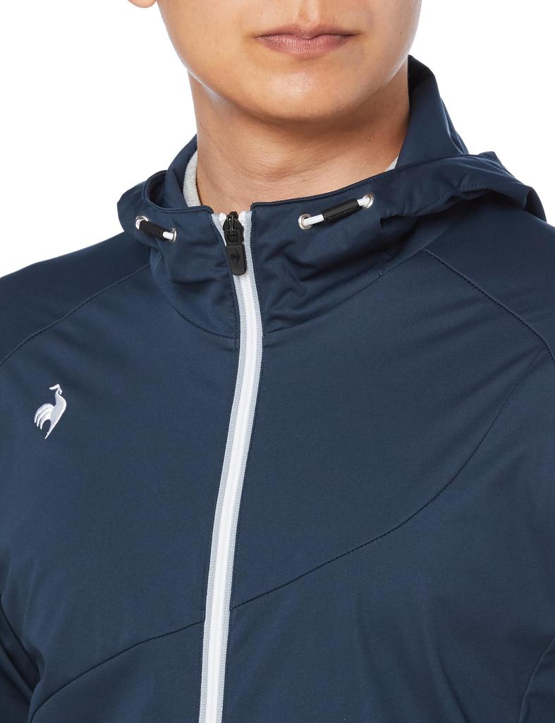 Coq Sportif Полная молния, вырезанные и сшитые, водоотталкивающие, ветрозащитные, с капюшоном, спортивные гольфы QGMWJL52 NV00 L [Le Golf] [Stretch Forcer] мужские (военно-морской флот)